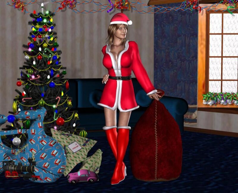 Santa Claus woman in living room