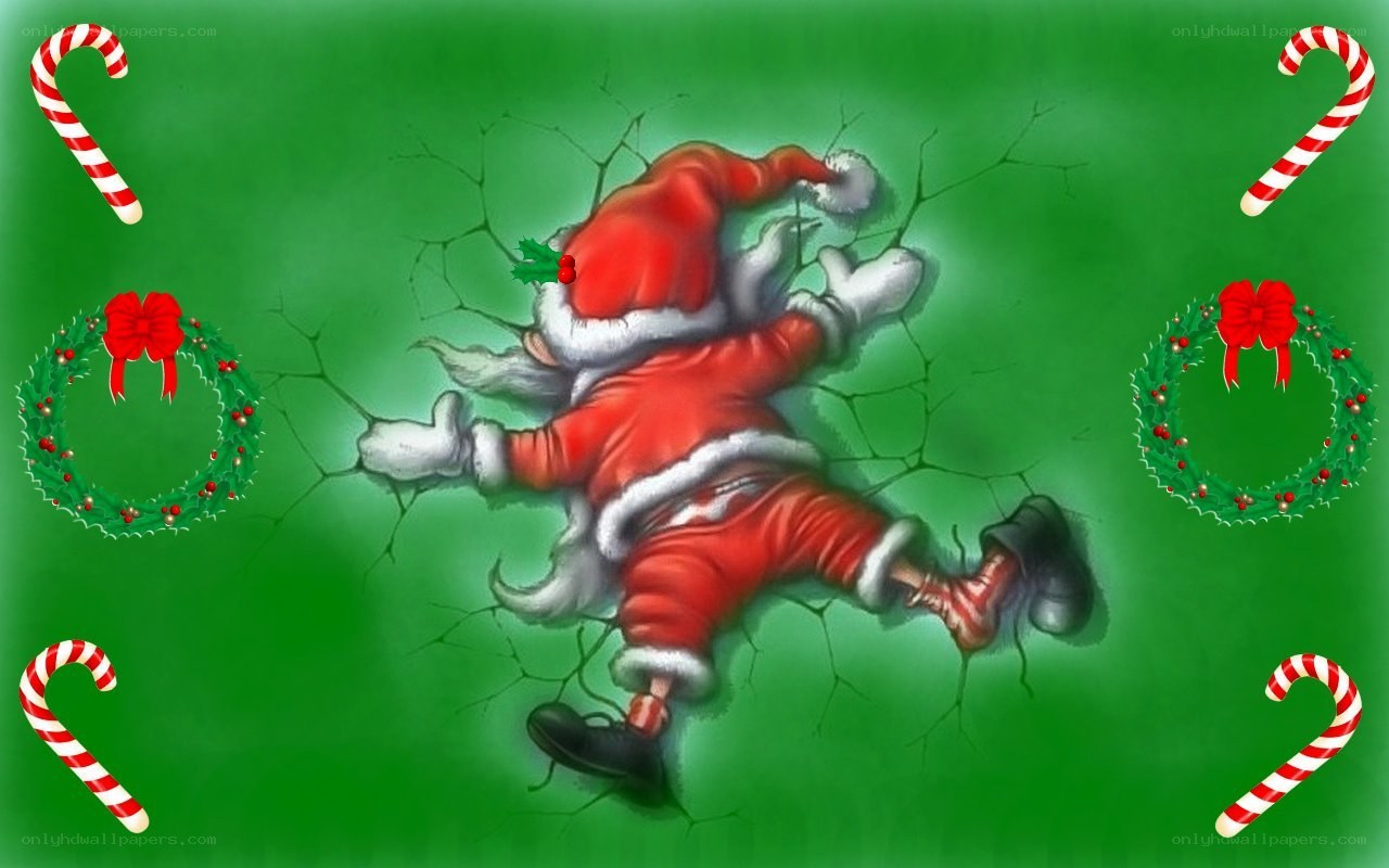 Santa crashing through wall