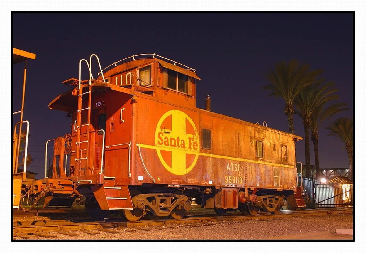 Santa Fe caboose at night