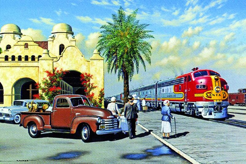 Santa Fe Train at Station — Red