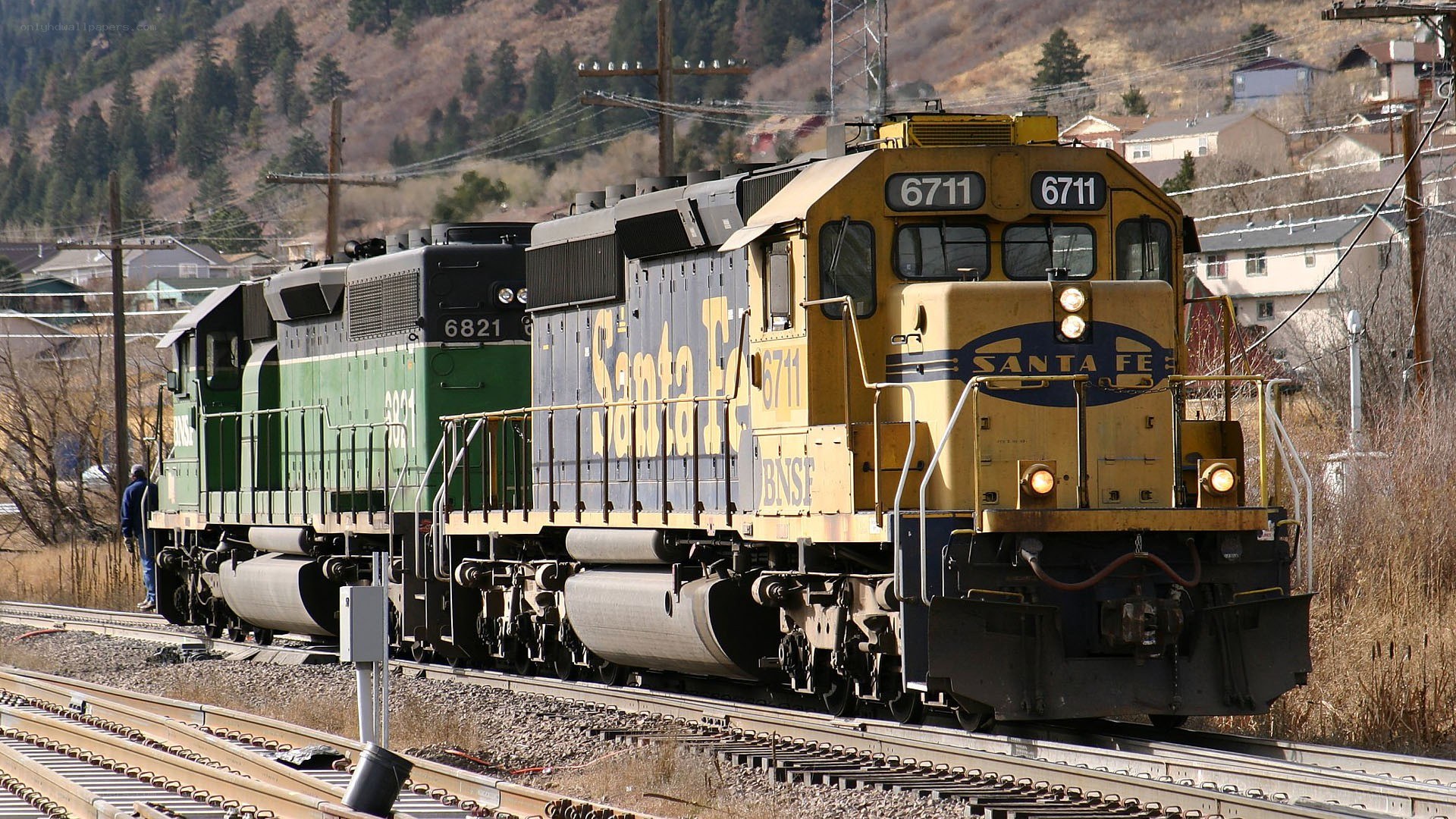 Santa Fe train on tracks