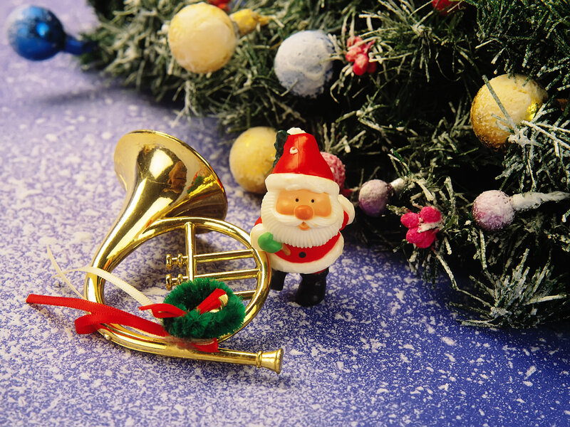Santa Figurine with Trumpet — Blue