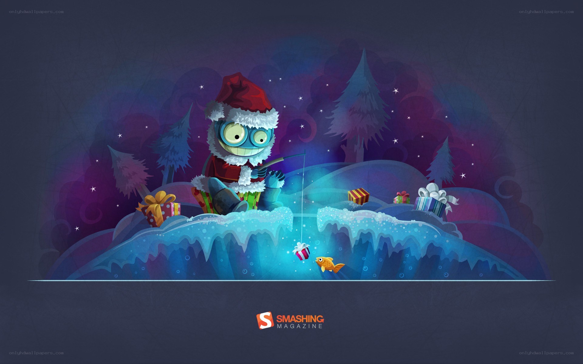 Santa fishing in winter