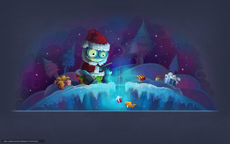 Santa fishing in winter
