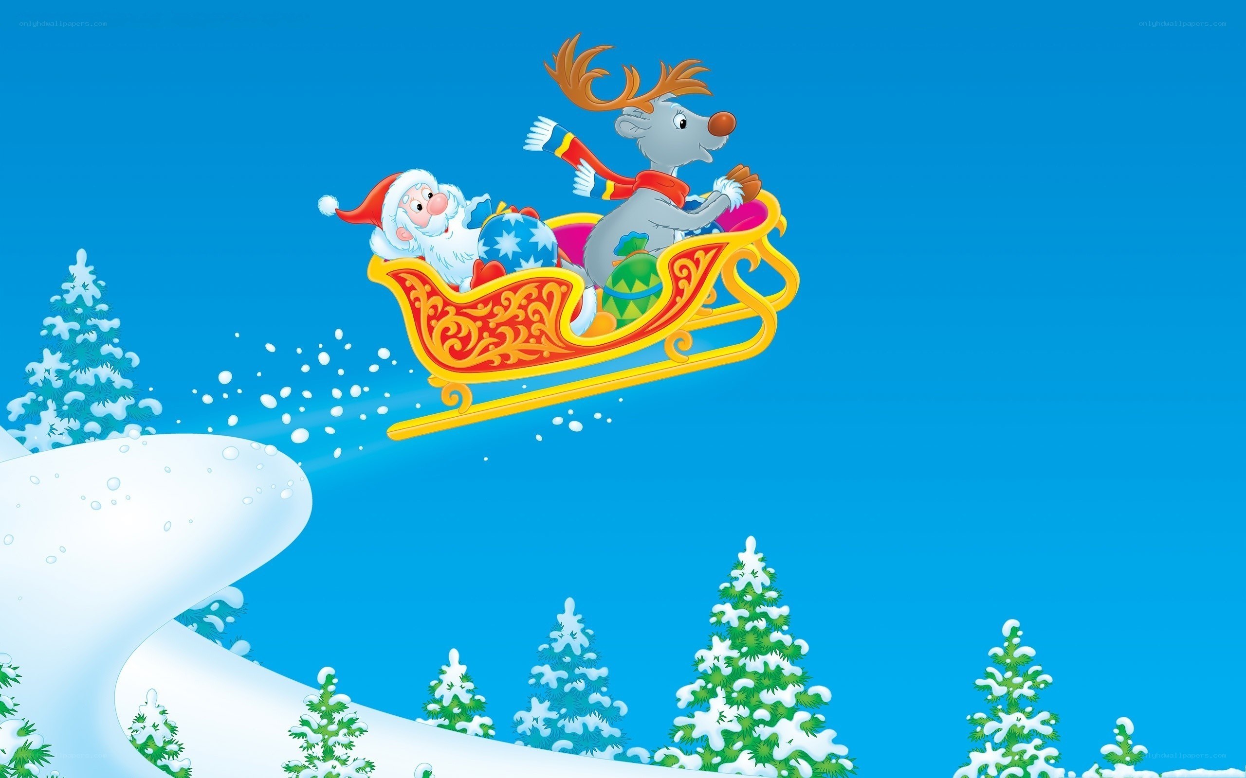 Santa flying in sleigh