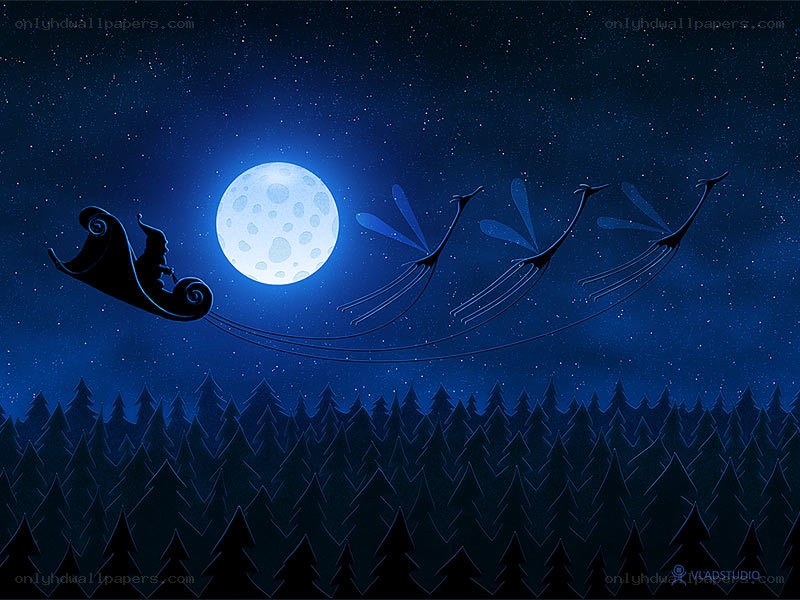 Santa flying over forest