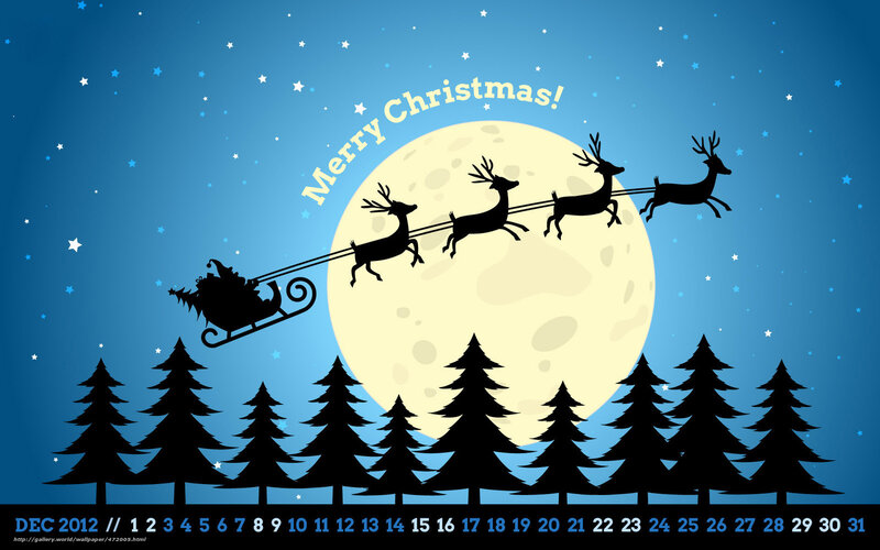 Santa flying over forest