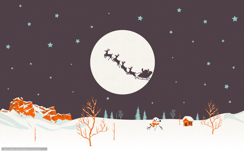 Santa flying over snowy village