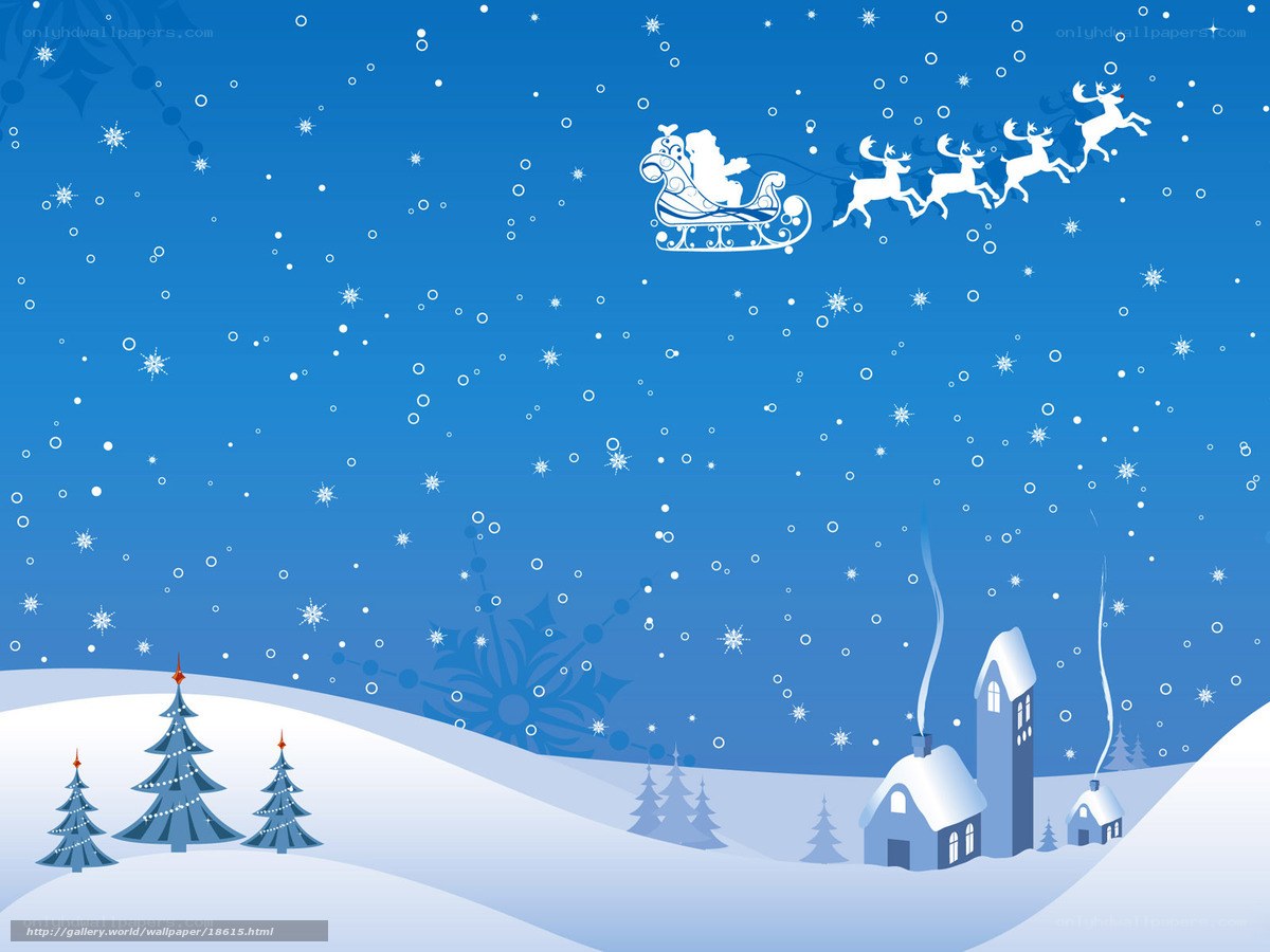Santa flying over snowy village