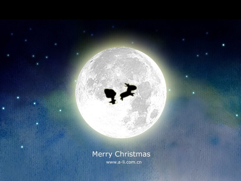 Santa flying over the moon