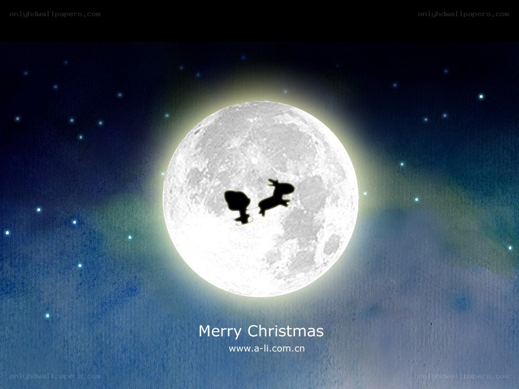 Santa flying over the moon