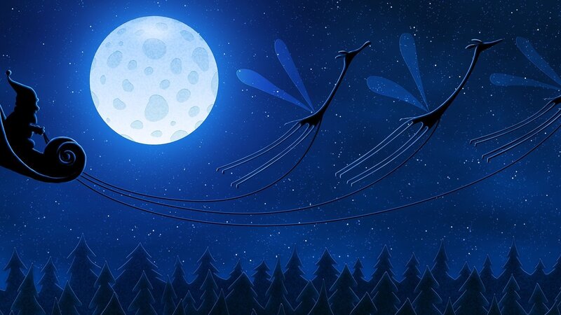 Santa flying with reindeer