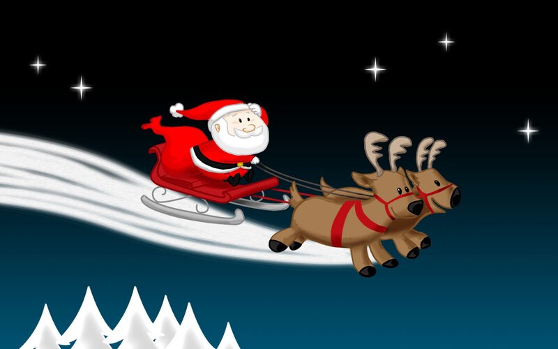 Santa flying with reindeer