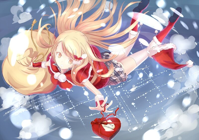 Santa girl falling in snow