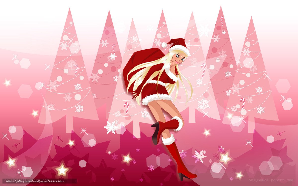 Santa girl in pink forest