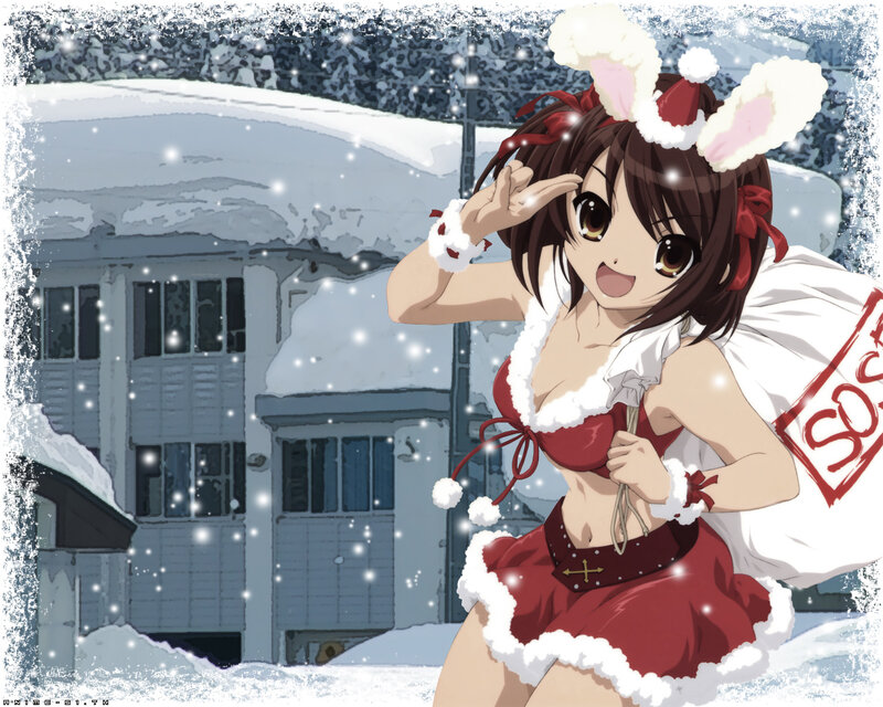 Santa girl in snowy town