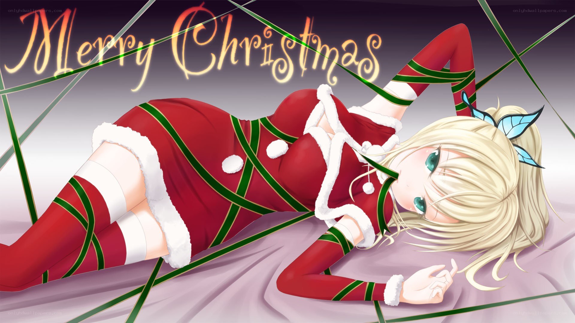 Santa girl lying down