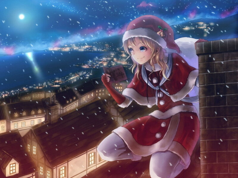 Santa girl on a rooftop