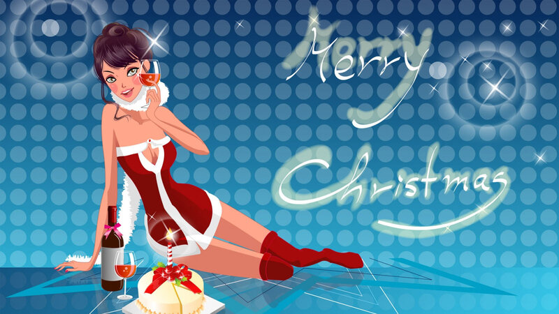 Santa girl with wine and cake