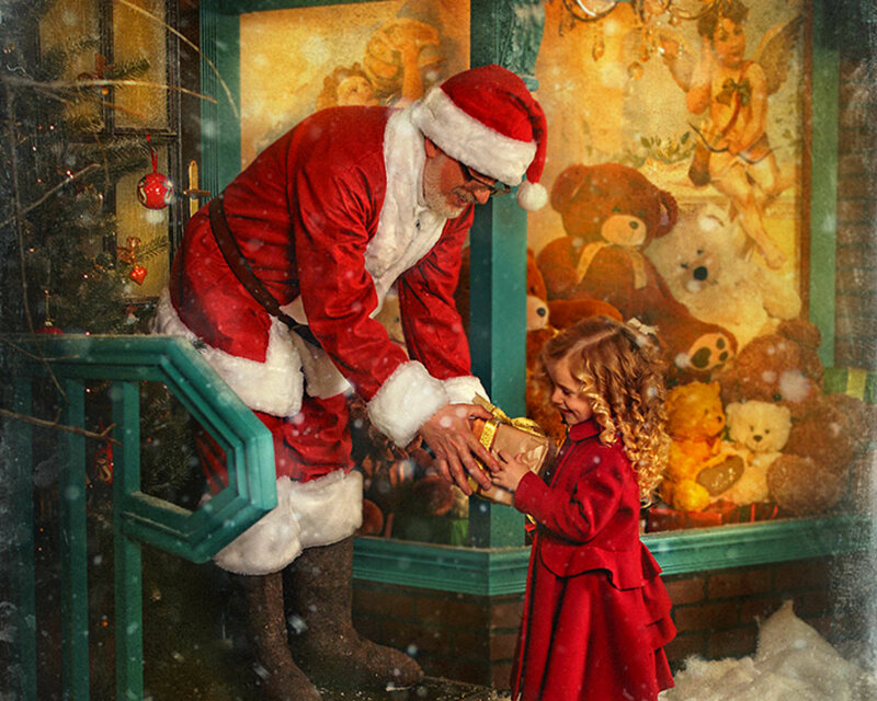 Santa Giving Gift to Girl