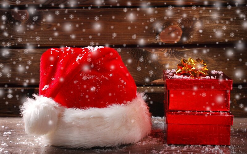 Santa Hat and Gift Boxes — Red