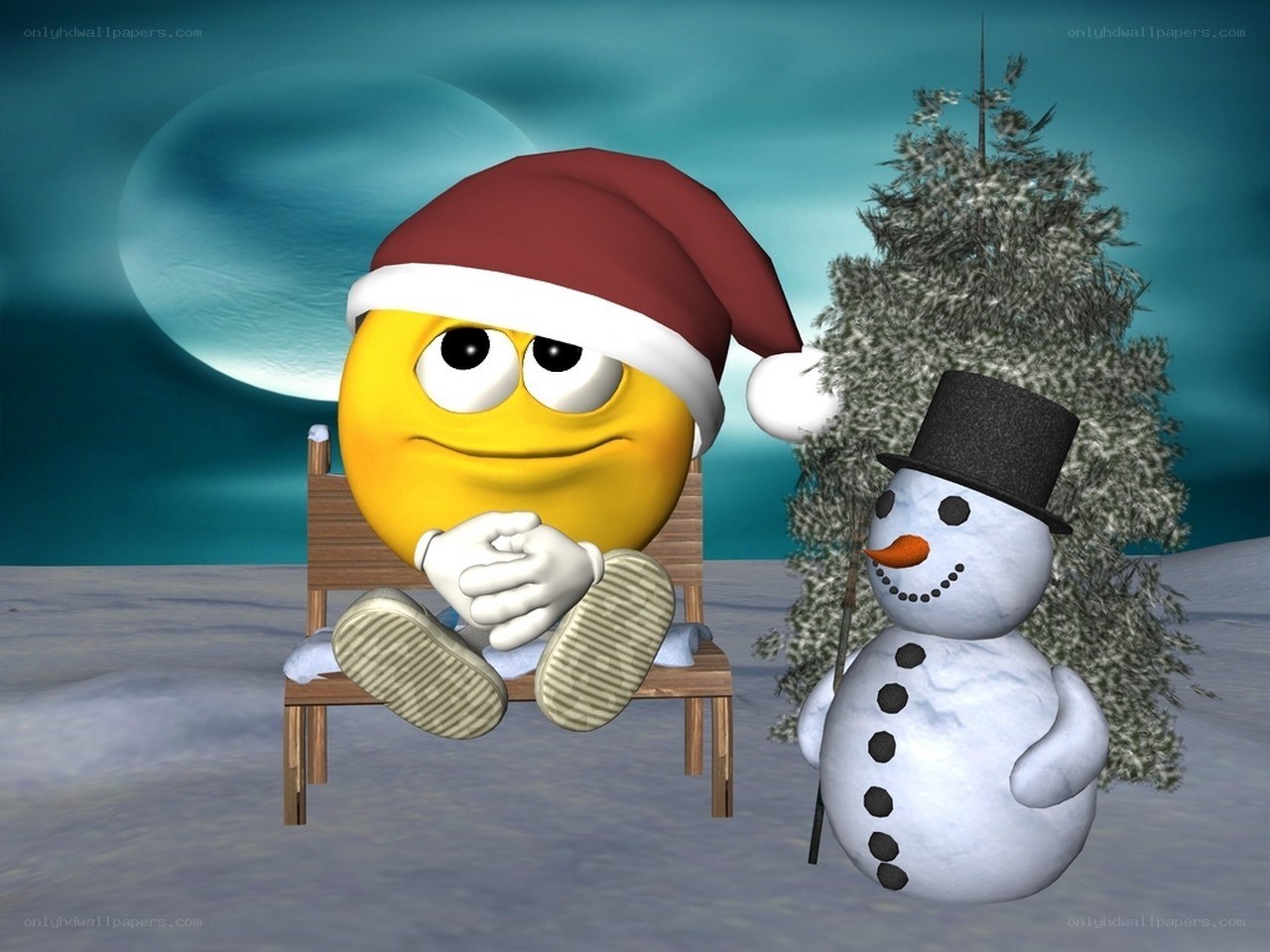 Santa hat emoji with snowman