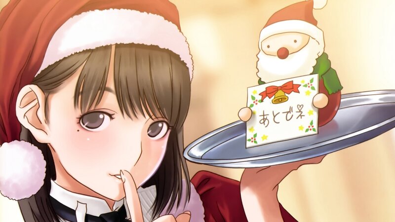 Santa hat girl with tray