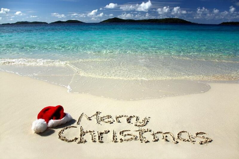 Santa Hat on Beach — Blue