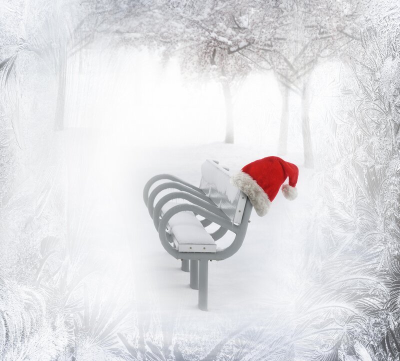 Santa Hat on Bench