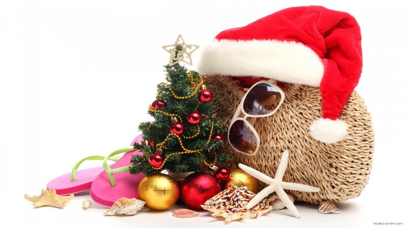Santa Hat with Beach Items — Red