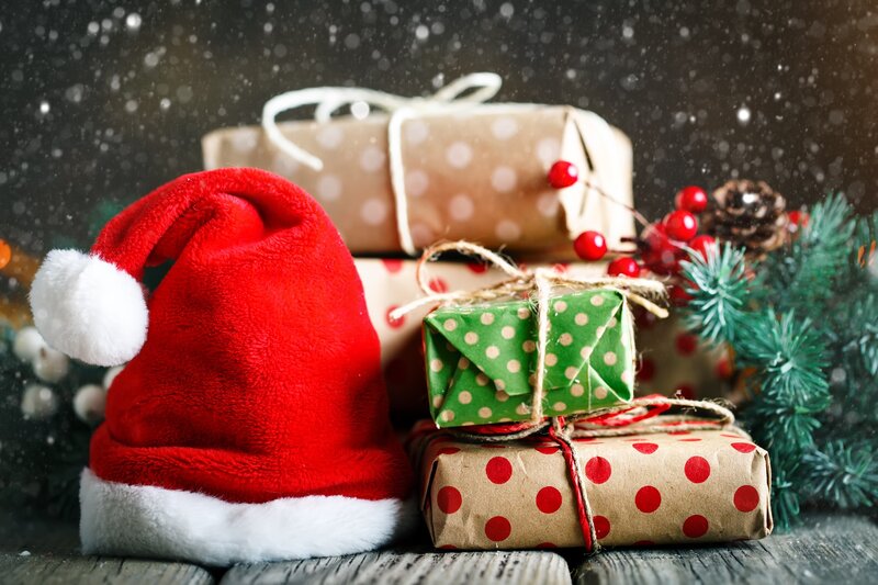 Santa Hat with Gifts — Red
