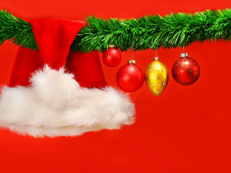 Santa Hat with Ornaments — Red, Festive