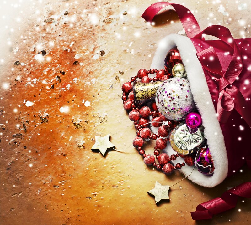 Santa Hat with Ornaments — Red, Festive, Winter, Photograph, Stars