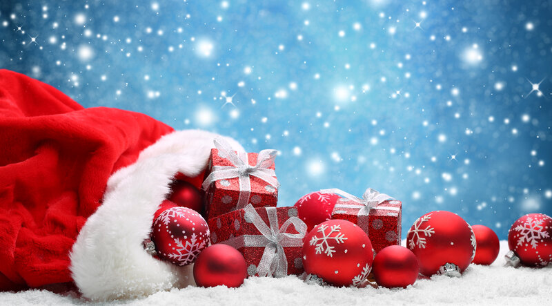 Santa Hat with Ornaments — Red, Festive, Winter, Photograph