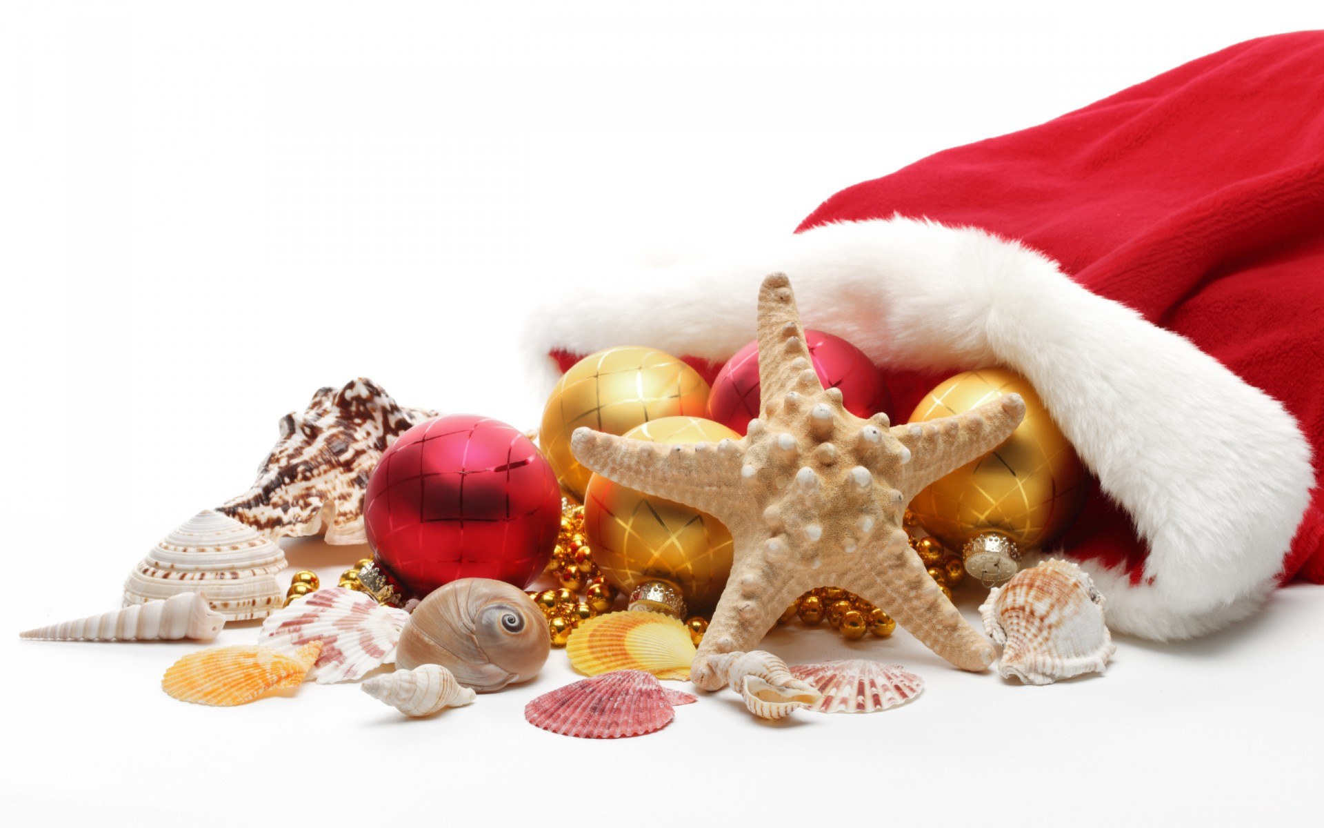 Santa hat with seashells and ornaments