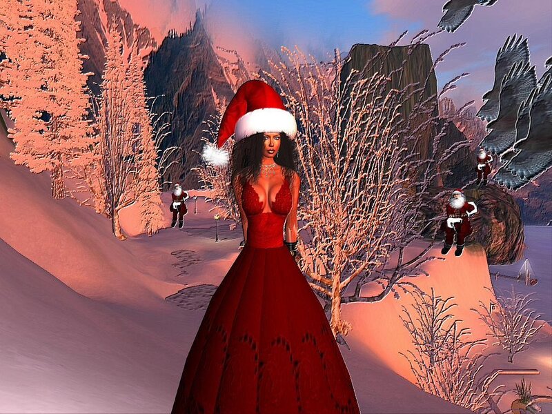 Santa hat woman in winter scene