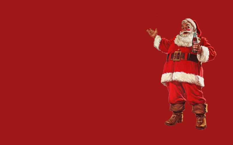 Santa holding a Coca-Cola bottle