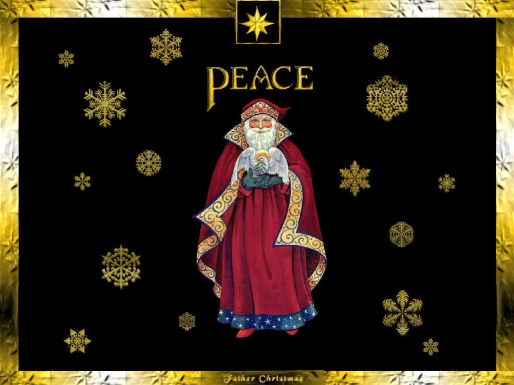 Santa holding dove with peace