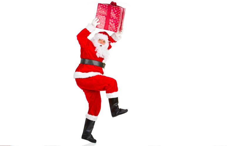 Santa holding gift box
