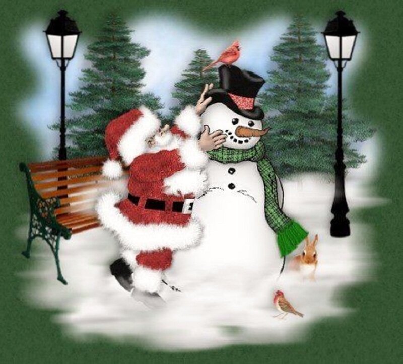Santa Hugging Snowman