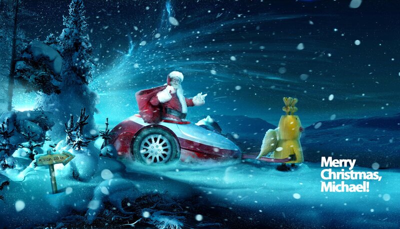 Santa in a car with Michael