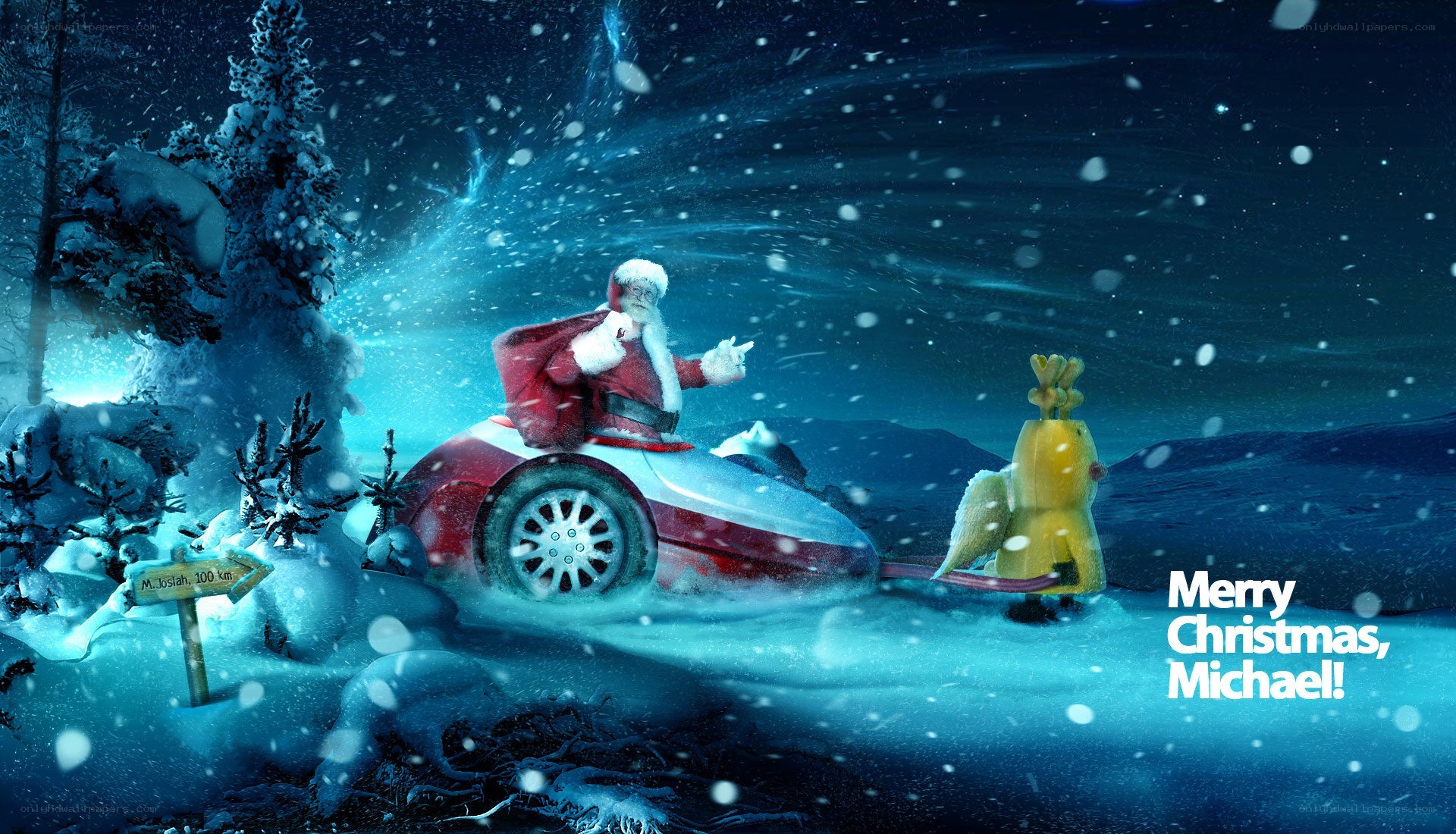 Santa in a car with Michael