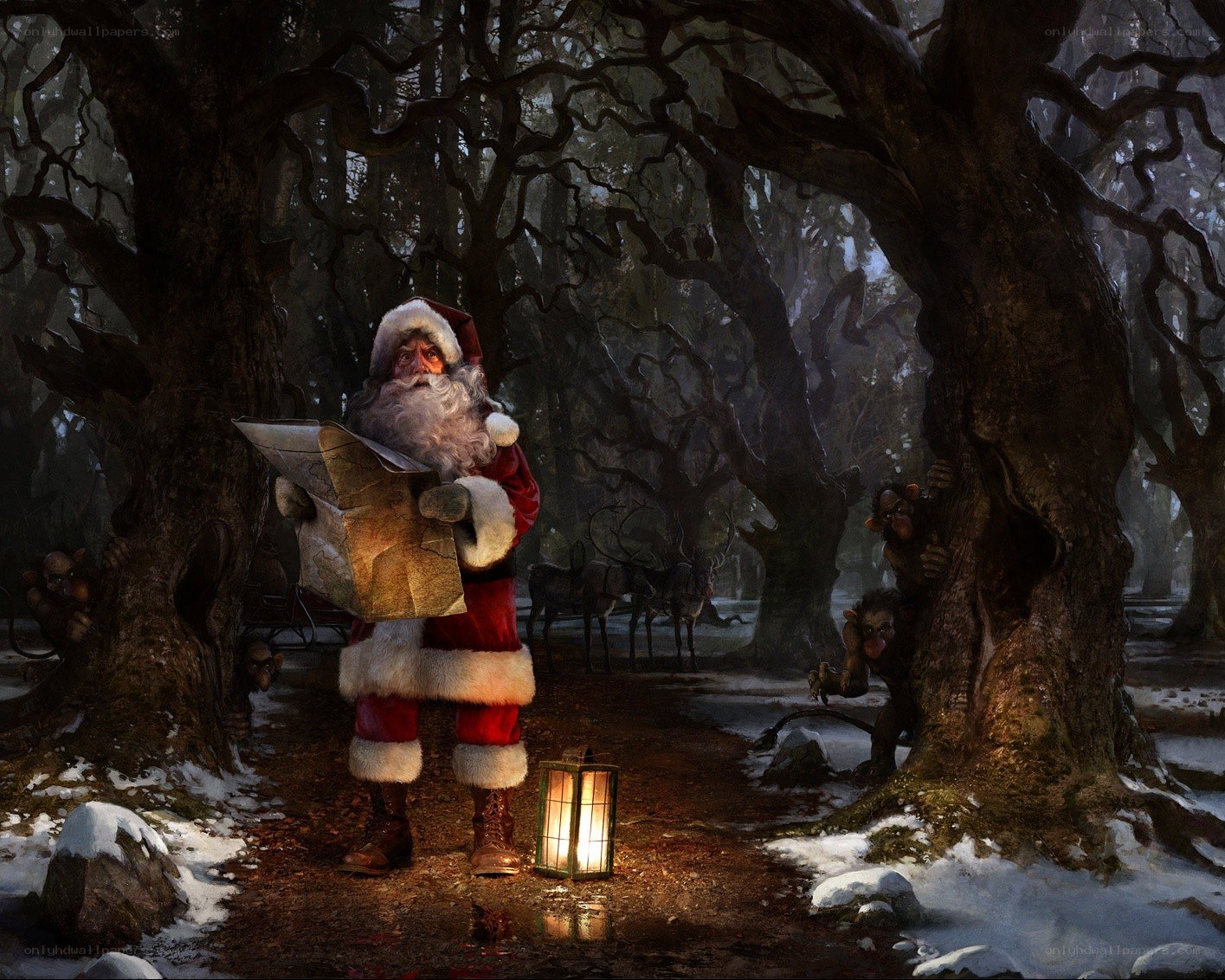 Santa in a dark forest