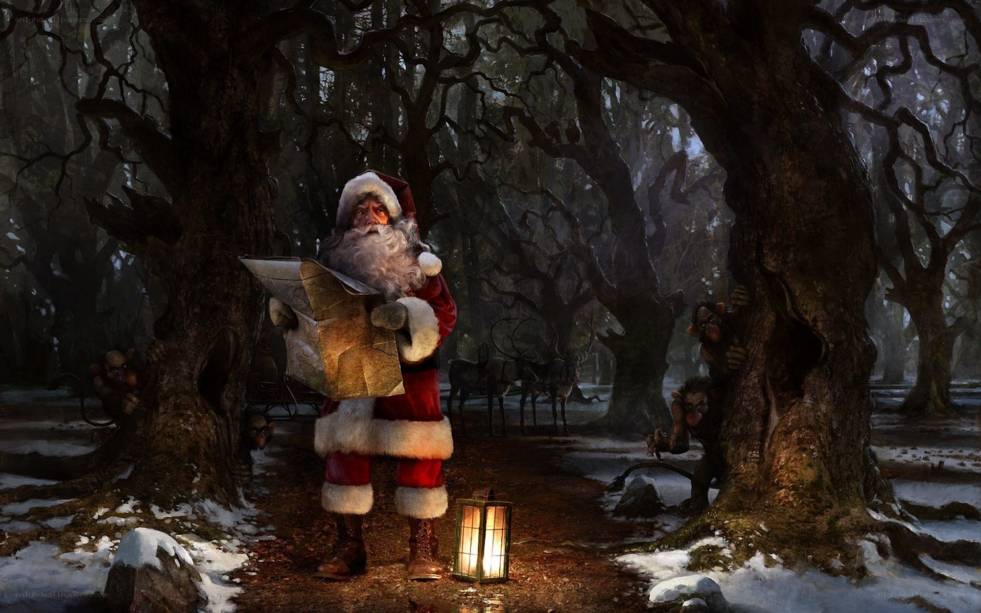 Santa in a dark forest