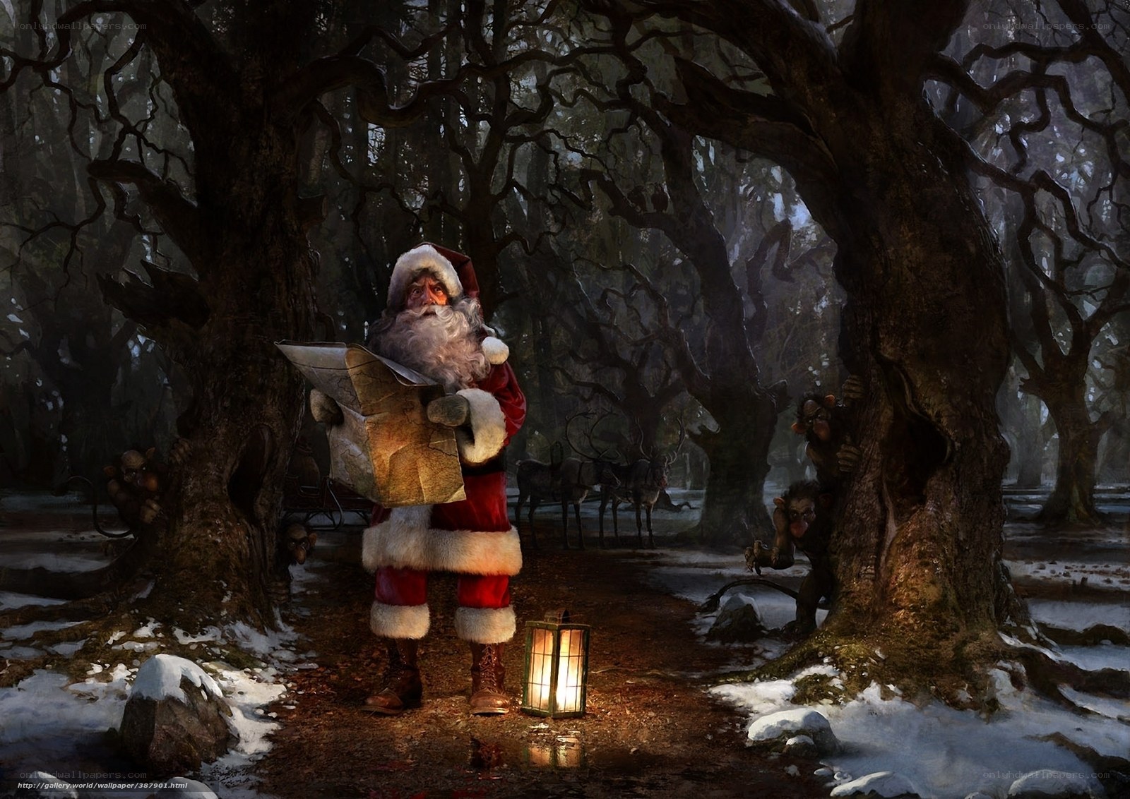 Santa in a dark forest