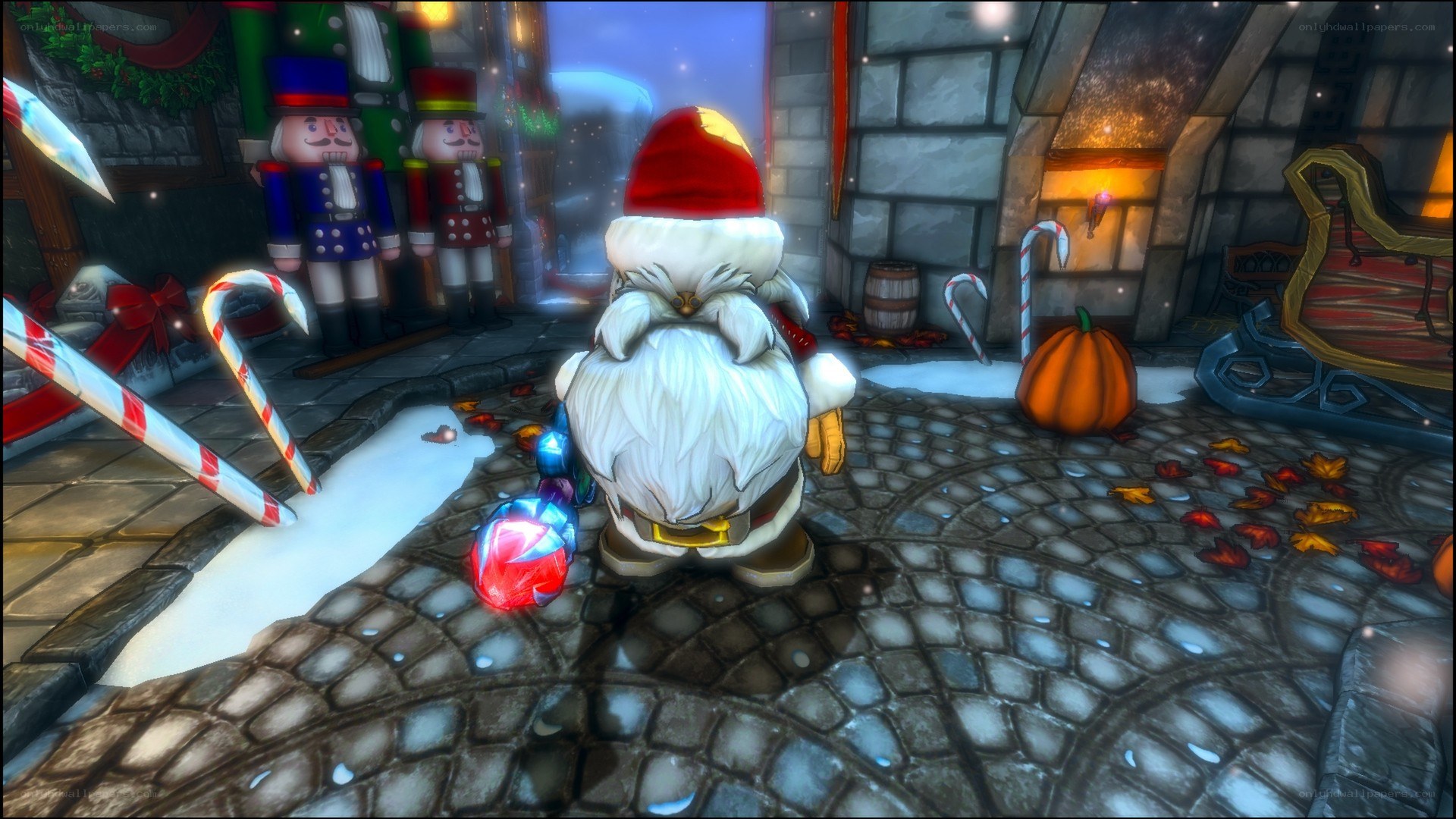 Santa in a festive courtyard