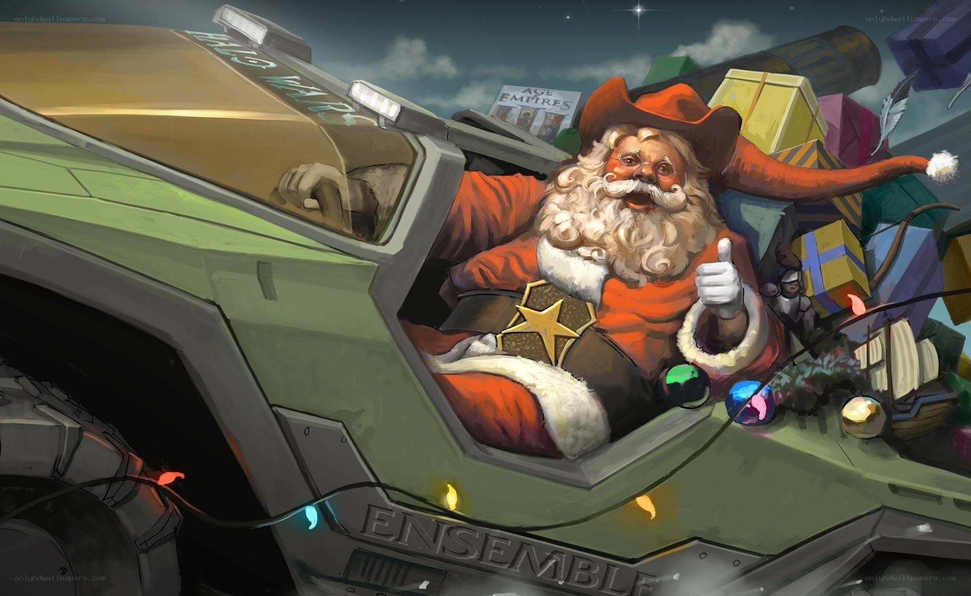Santa in a futuristic car