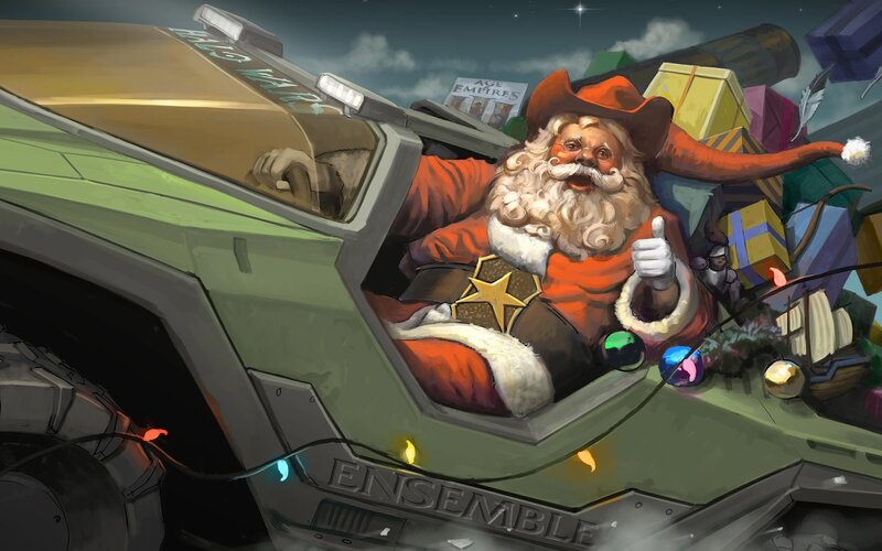Santa in a futuristic vehicle