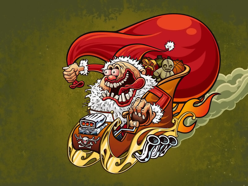 santa in a hot rod sleigh