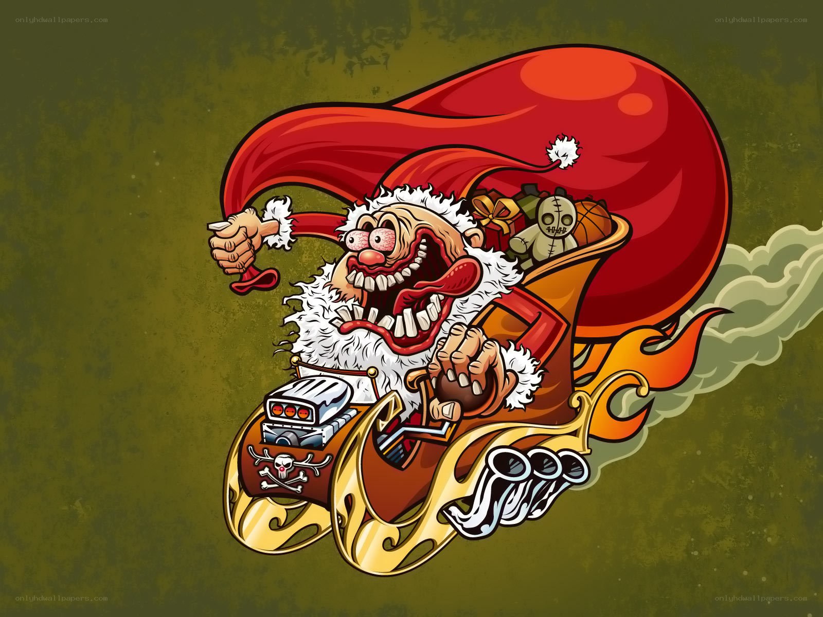 santa in a hot rod sleigh